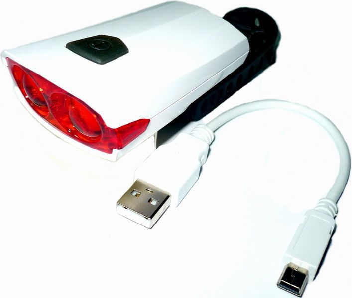 Фонарь задний XC-122R, 2 светодиода,  USB-шнур для зарядки